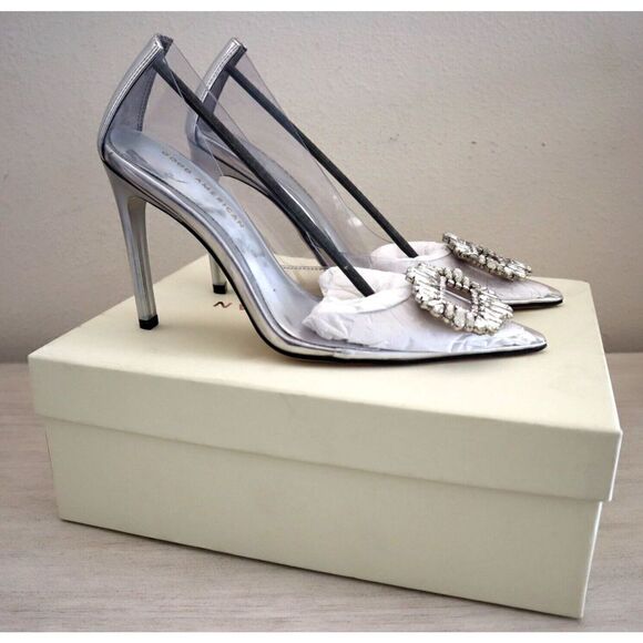 Good American Sz 7.5 Clear Cinder-F*cking-Rella Jeweled Stiletto Pumps $195 - Picture 6 of 15
